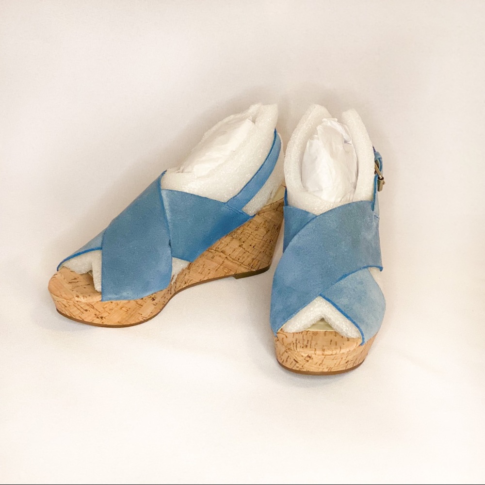 Blue Suede Wedge with Cork Heel